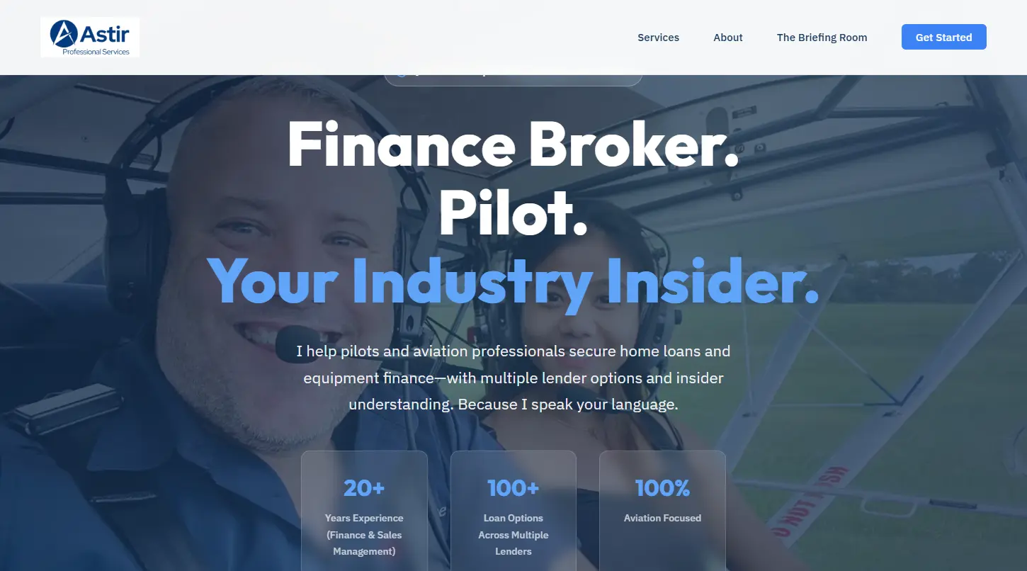 Astir Professional Services website — corporate homepage with service listings