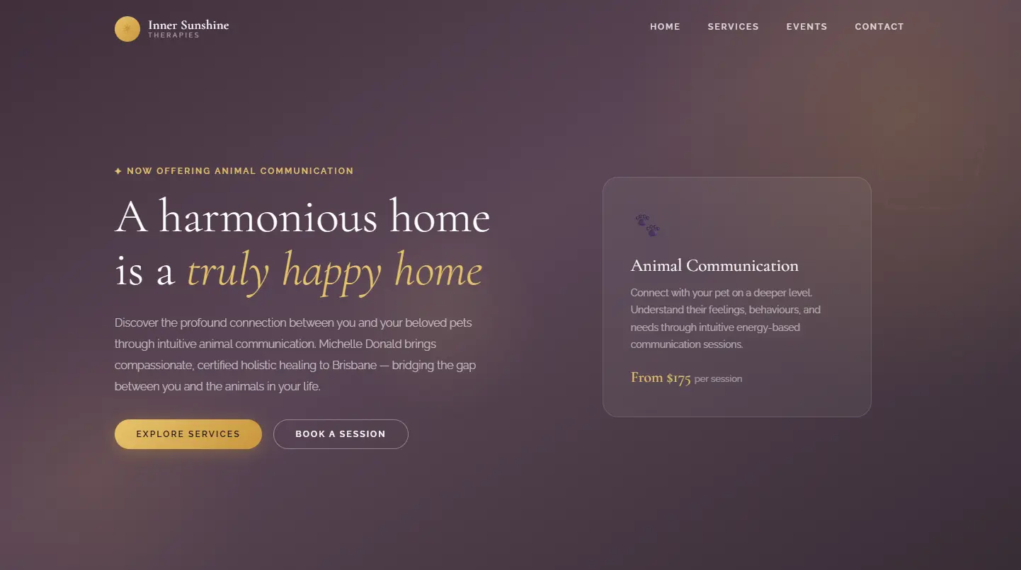 Inner Sunshine Therapies website — holistic therapy practice